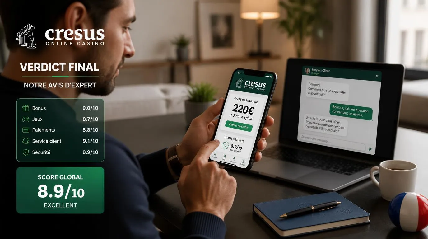 Joueur français consultant une offre de casino sur smartphone avec note de sécurité élevée